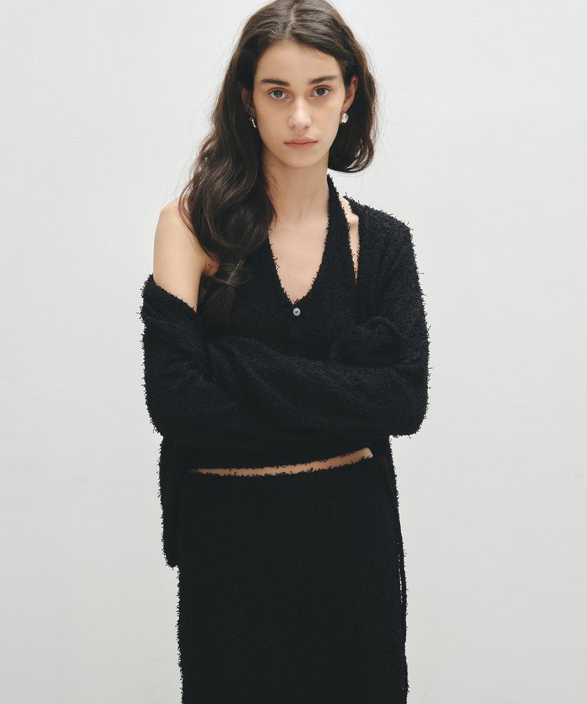 Noirer For Woman Feathery Open Cardigan (Black)