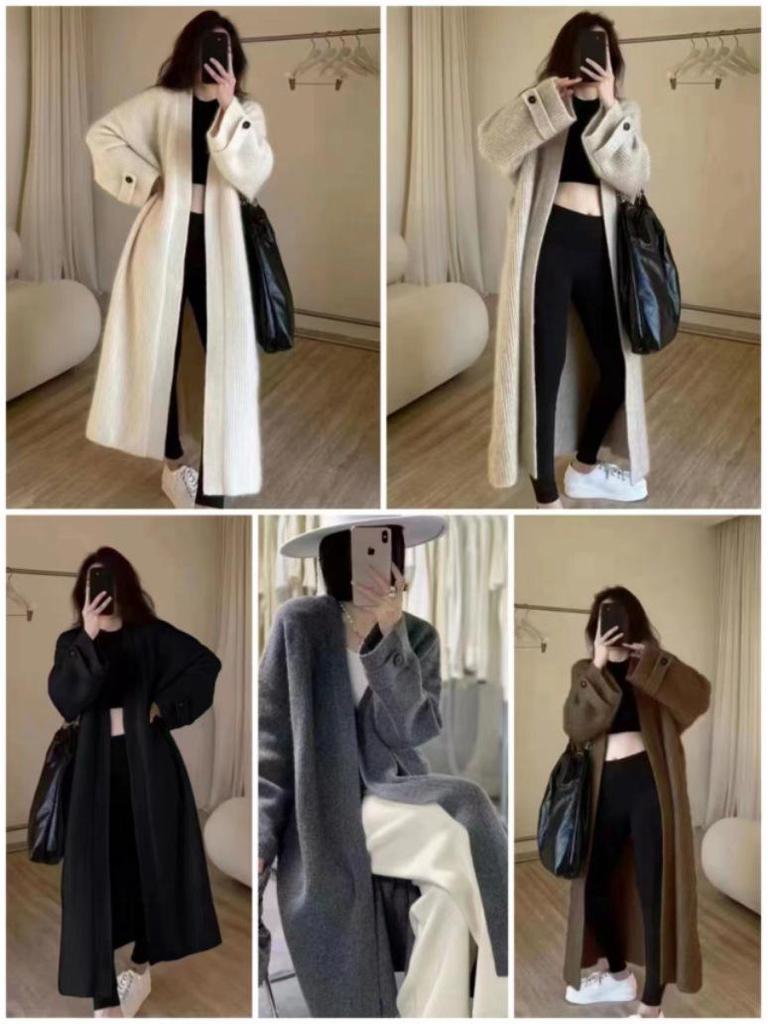 Cardigan tricotat moale cu gât în V pentru femei, Toamnă 2025 - Palton pulover confortabil, larg, până la genunchi