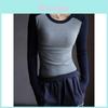 Cotton Color Block Long Sleeve Tshirt For Women With Slim Fit Design For Autumn Wear