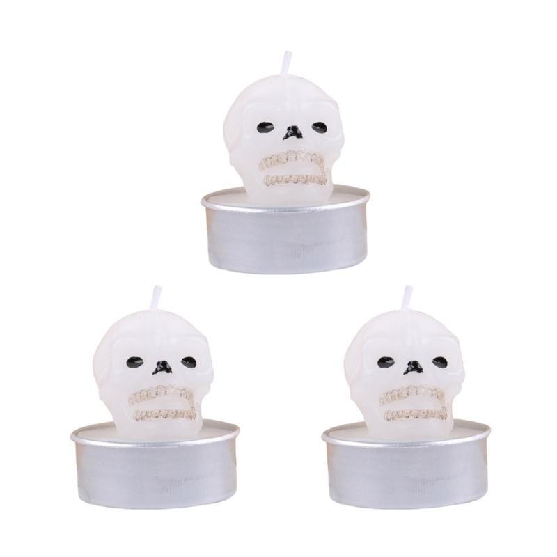 Set of 3 Halloween Themed Candle Ornaments Funny Black Cats Skull Pumpkin Witches Shape Candle for Home and Party Decors