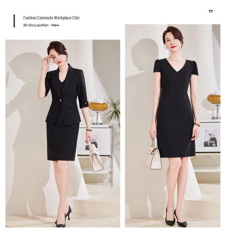 Women's White Striped Seven-Sleeve Suit Jacket - Professional Spring/Summer Fashion