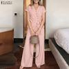 ZANZEA Women Short Sleeve Blouse and Long Pants Casual Two Piece Suit Sets