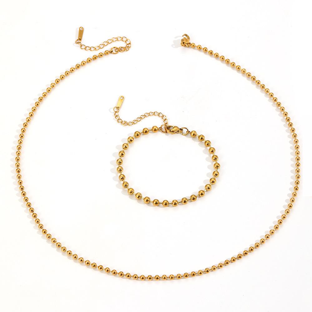 European INS Style Stainless Steel & Titanium 18K Ball Chain Non-Fading Jewelry Set
