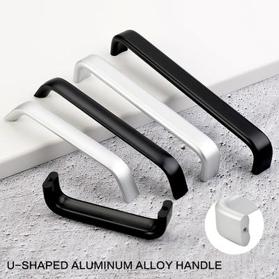 Moderne møbelhåndtak Svarte garderobedørhåndtak Sølvfargede lange skuffehåndtak Badeskapshåndtak Aluminiumlegering Buet håndtak