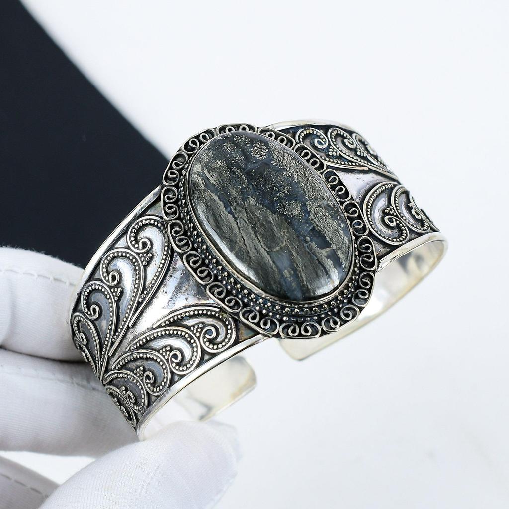 Natürlicher Markasit Edelstein Handgefertigter 925 Sterlingsilber Armreif, Markasit Armreif, Für Ehefrau, Unisex Armreif, Geschenke für Mutter