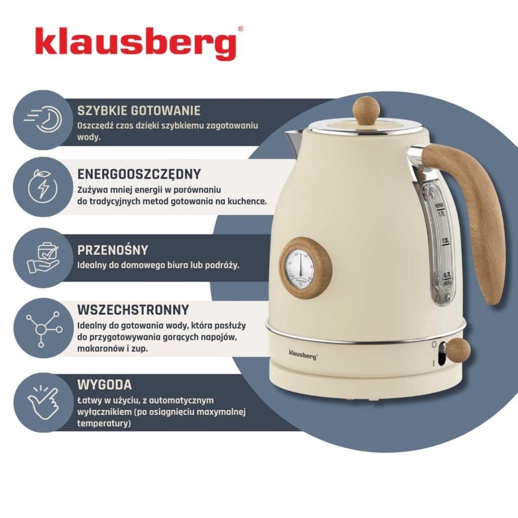Electric Kettle 1.7L With Thermometer Klausberg Kb-9006 Retro