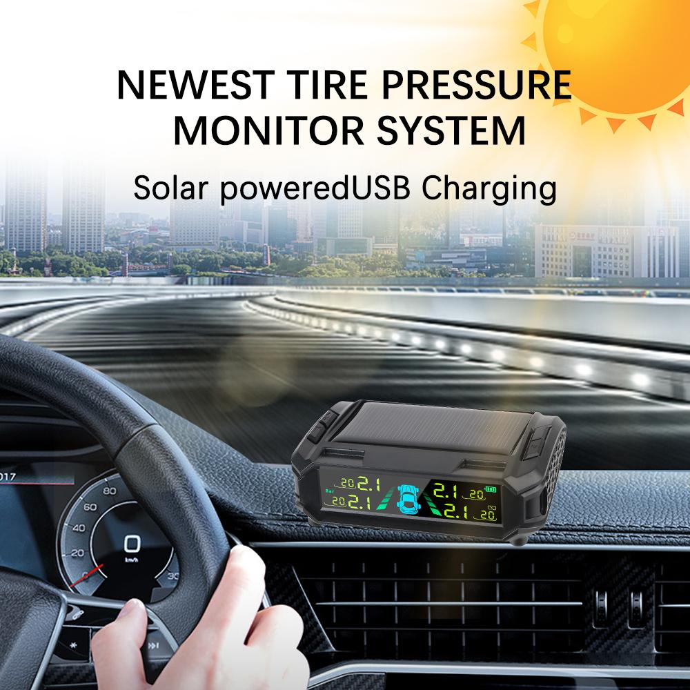 Car Tire Pressure Monitoring System Digital LCD Display Auto Security Alarm Systems USB / Solar TPMS Tyre Temperature Monitor