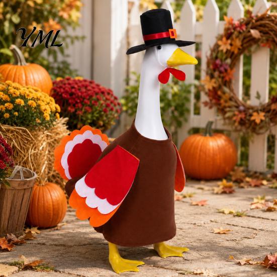 Festive Outdoor Goose Clothing 1 Set Turkey Outfit, Thanksgiving Porch Costume, Outfit with Top Holiday Statue Clothes Hat And Wings for 23