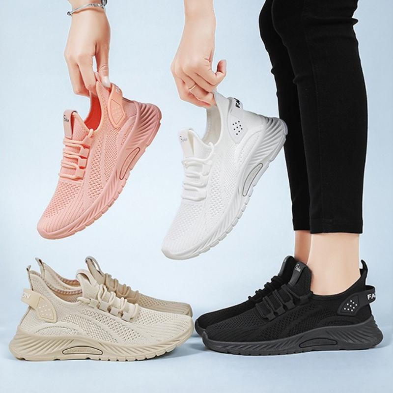 Women's Spring Sneakers, Fly-knit Breathable Single Shoes, Soft-soled, Large Size, Versatile Casual Shoes
