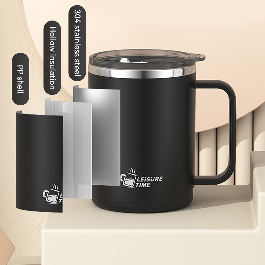 500ml 304 Stainless Steel Milk Coffee Cup Mug Double-Layer Insulated Drinking Cup With Handle Reusable Sealed Water Cup