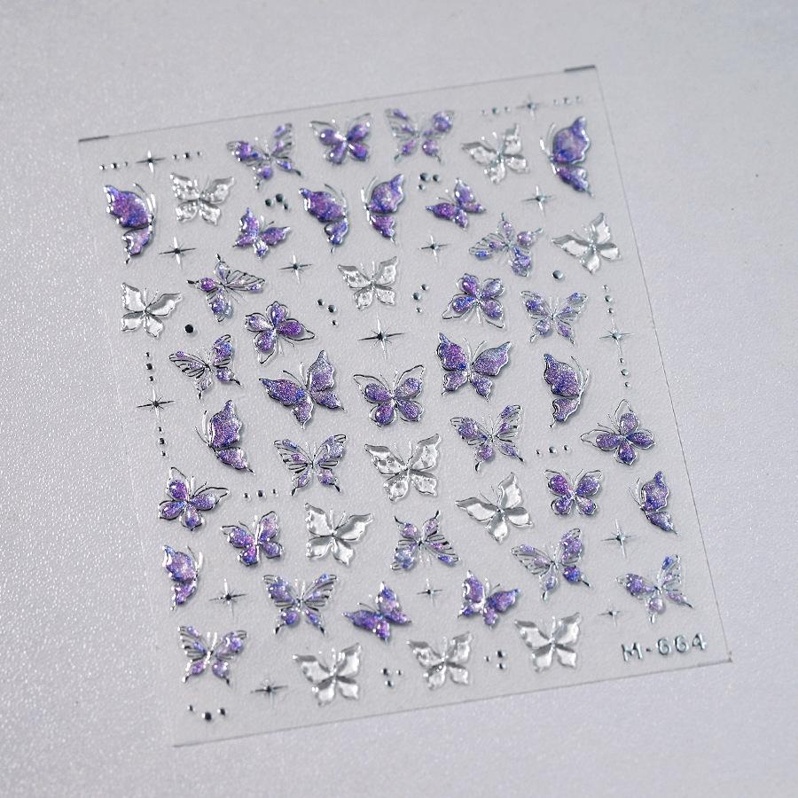 5D illusion polarized butterfly nail sticker pink purple blue fashionable self-adhesive butterfly nail art decoration sticker