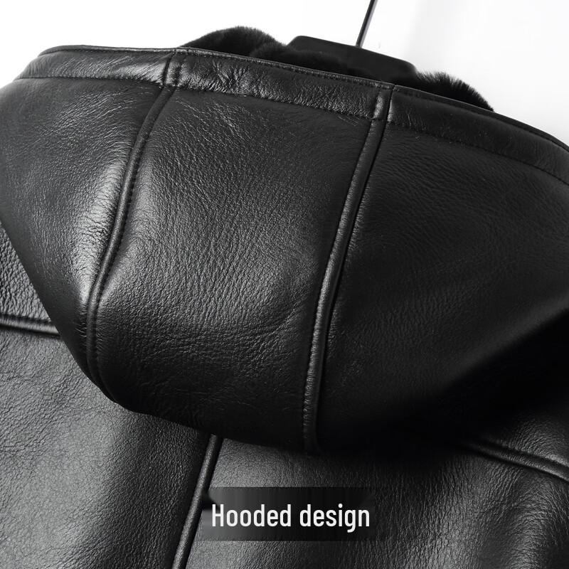 Futing Men's Winter Hooded Sheepskin Leather Jacket