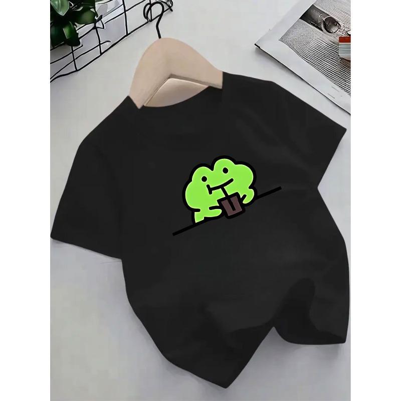 

European sizes New Summer Short-Sleeve T-Shirt for Kids Featuring a Cartoon Frog Print, Perfect for Casual Wear. Stylish And Trendy 164cm чорний