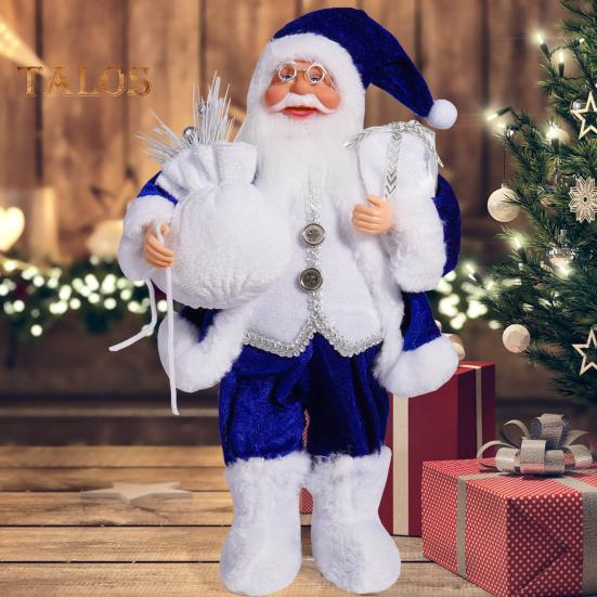Christmas Santa Doll Decoration 12-Inch Plush Standing Santa Holding Gifts Figure Christmas Party Supplies for Home Desk Bookshelf Windowsill Decor