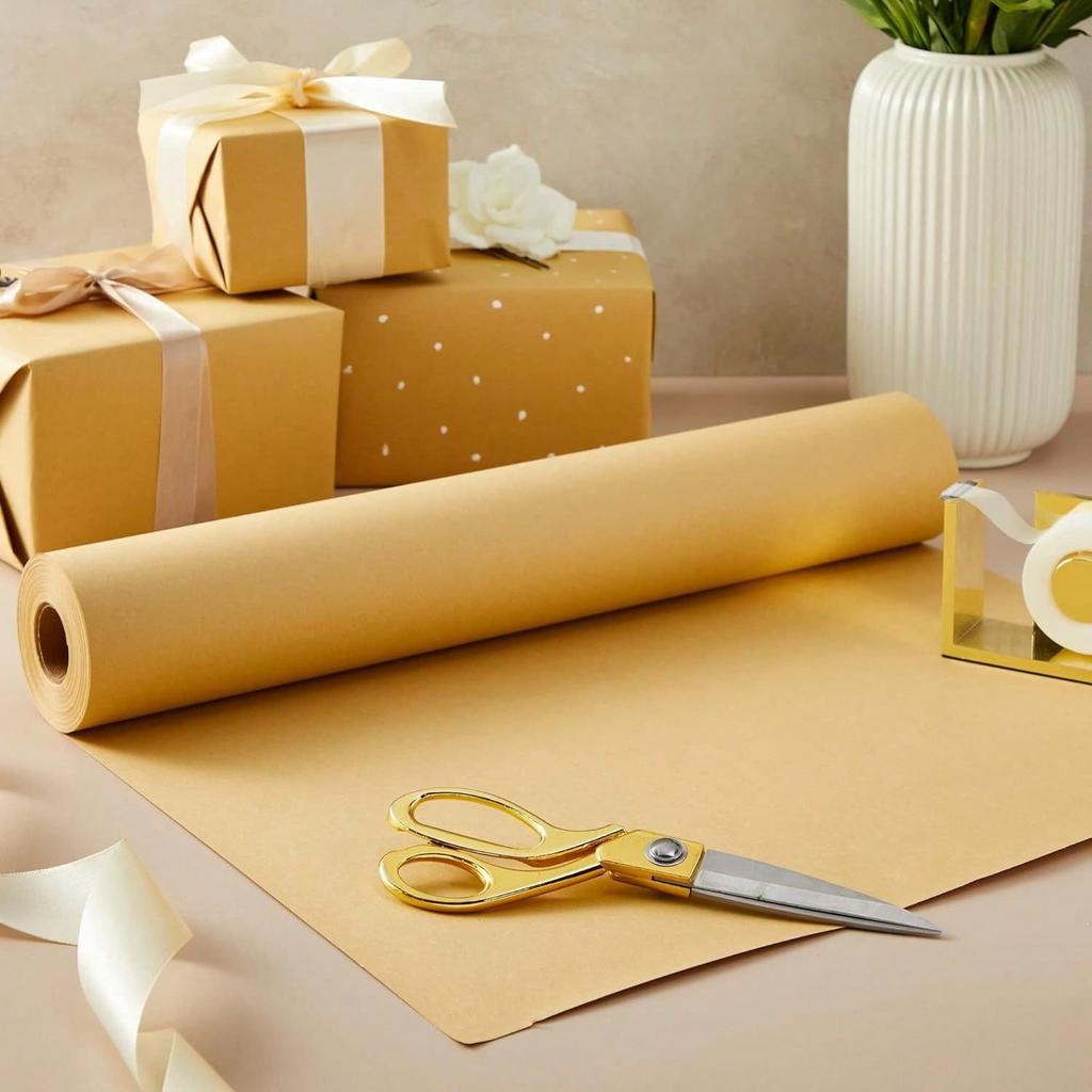 Rollo de Papel Kraft, 30 cm*3000 cm/12 x 1200 Pulg, Papel Marrón Liso para Envíos, Envoltura de Regalos, Tablón de Anuncios, Caballete (100 pies)