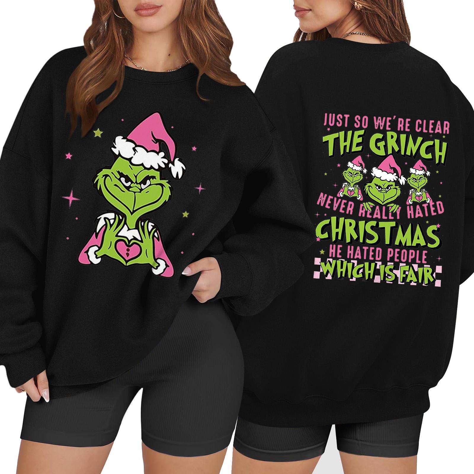 

Women s Fashion Long Sleeve Print Round Neck Loose Pullover Sweater Top L чёрный