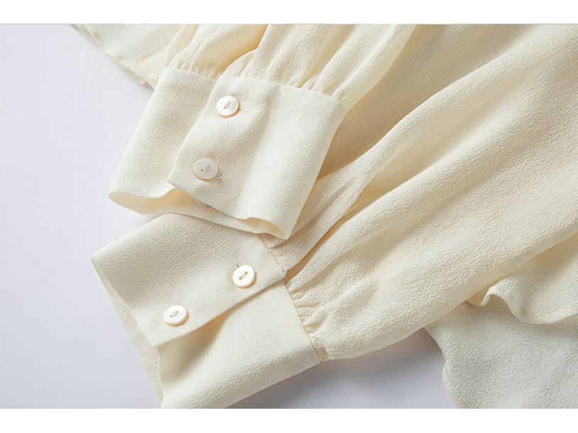 Women's Spring Silk Ribbon Shirt: Mulberry Silk French-Style Long Sleeve Top