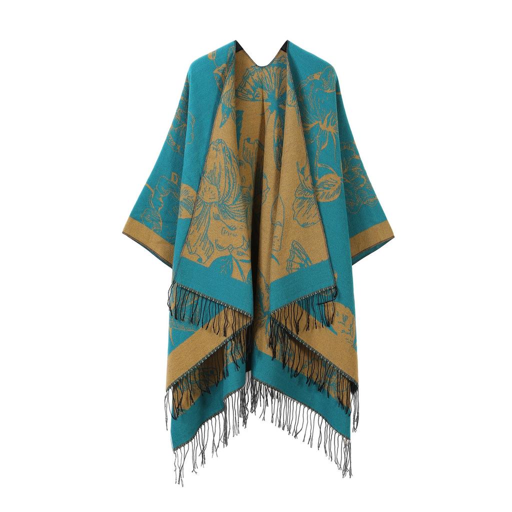 In-Stock Women's Double-Sided Tassel Shawl Cape - Classic Style, High-End, Warm, Perfect for Travel.