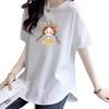 2025 Summer Women's Loose Fit Cartoon Cotton T-Shirt with Hip-Covering Mid-Length Design