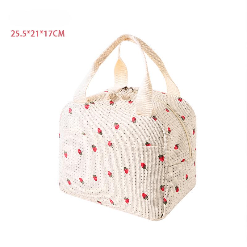 

Strawberry Food Box Flower Ice Bags Portable Thermal Lunch Bag Corduroy Durable Waterproof Cute Lunch Box Insulated Case Camping бежевый