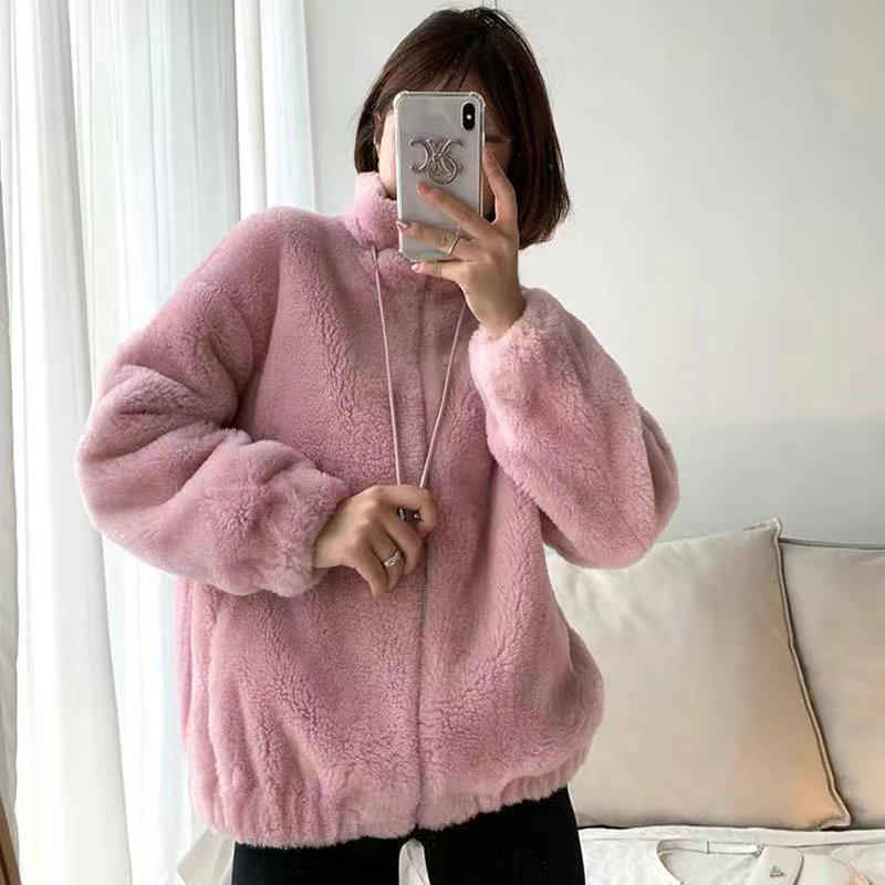 2024 Autumn/Winter Korean Style Women's Plus Size Velvet Fleece Jacket - Double-Sided Plush, Loose Fit, Casual Fashion Outerwear