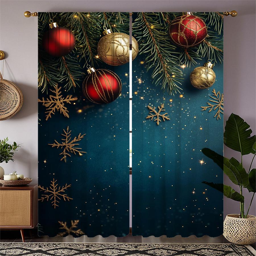 Christmas pine branch printed curtains   pole bag curtains   Christmas decorations   home decorations   room decorations