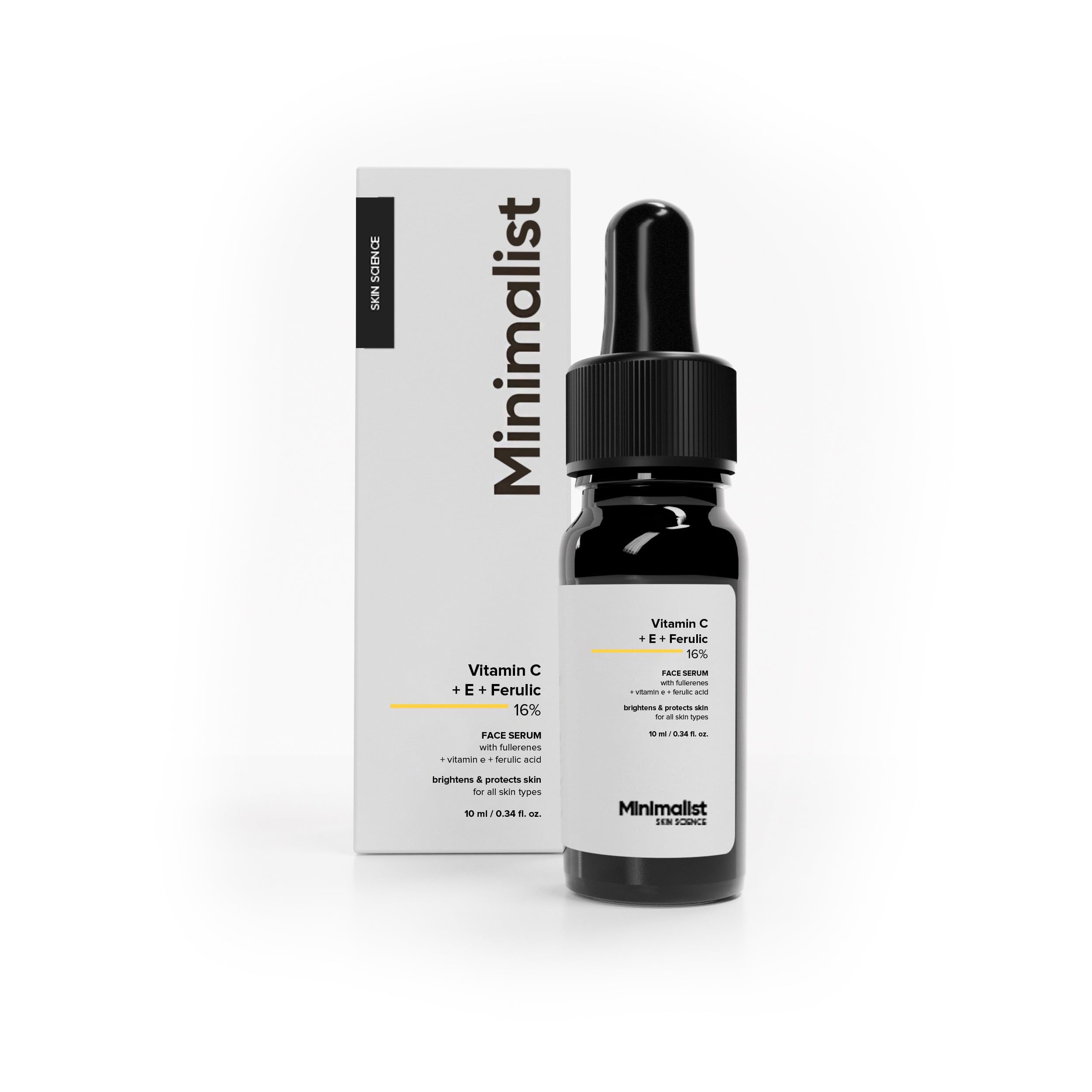 Minimalistisches 16% Vitamin C Gesichtsserum - Aufhellende & Glow-Boostende Formel mit Vitamin E, Ferulasäure & Fullerenen, Antioxidativer Boost für Strahlendes white