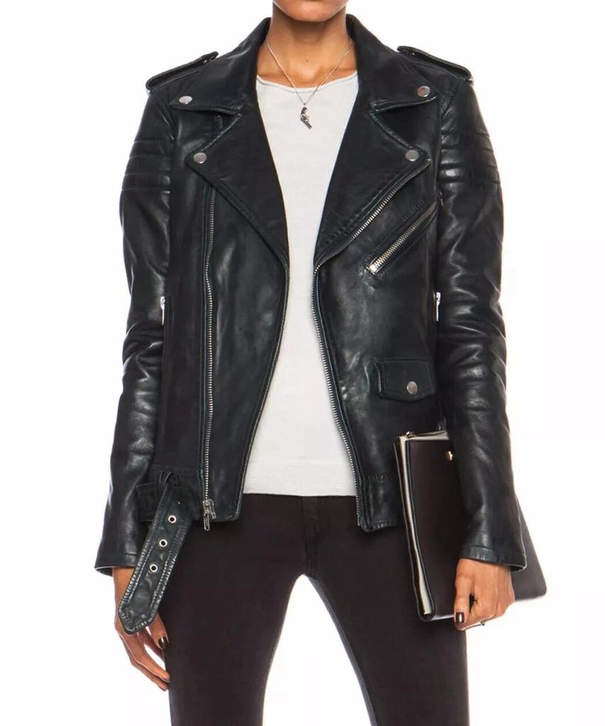 Handmade Biker Motorcycle Black Women's Genuine Lambskin Stylish Leather Jacket