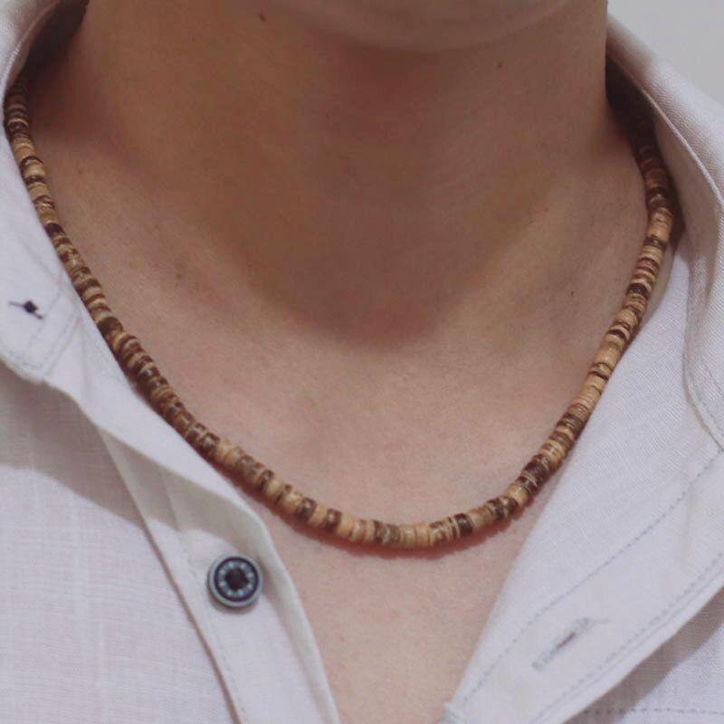 

Noter Natural Coconut Husk Necklace For Men Handmade Short Choker Collar Homme 18 Inches Healing Jewelry Accesorios Gift For Him