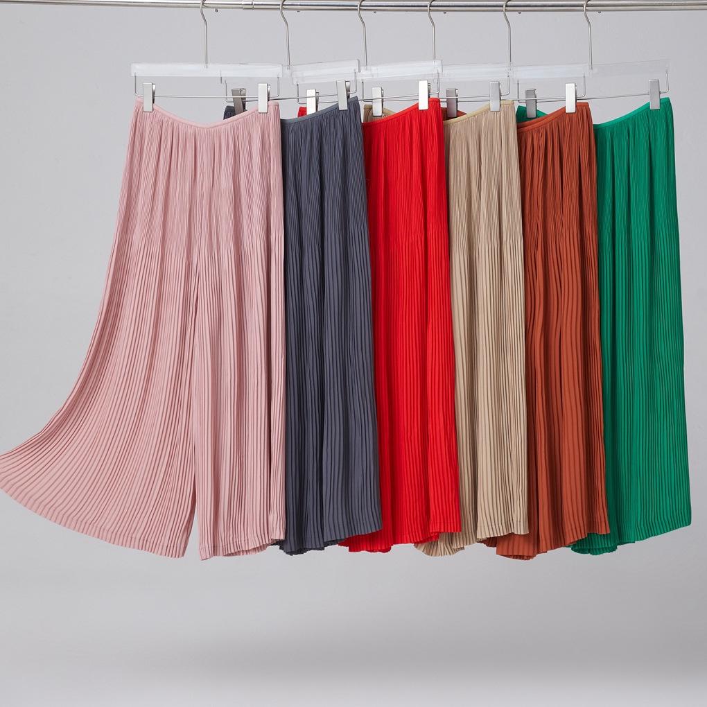 Miyake Women s Wide-Leg Elastic Waist Pants - Spring/Summer, Plus Size, Slimming Draped Skirt Style, Fashionably Casual. One Size кофейный