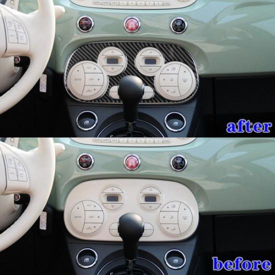Black Carbon Fiber Car Front Digital Climate Control Cover For Fiat 500 12 13 14
