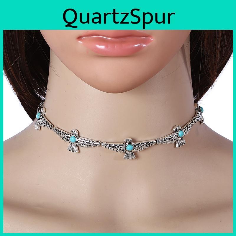 Gypsy Bohemian Geometric Necklace With Bird Design Artificial Turquoise Decor For Women Fashion Jewelry