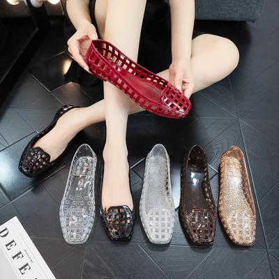 2025 Niche Korean Clear Retro Jelly Women's Square Toe Casual Shoes