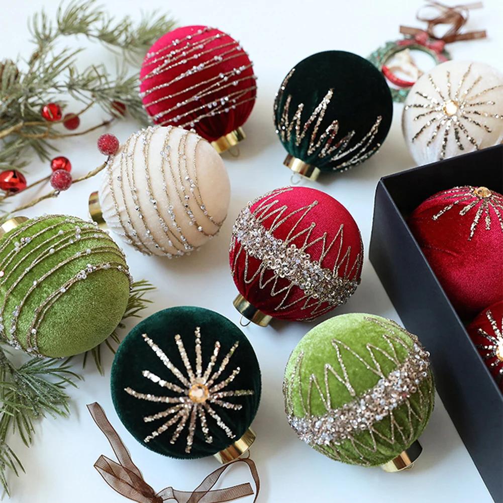 12 Velvet Christmas Tree Ball Ornaments 8cm with Flocked Texture for Holiday Decoration on Trees Wreaths Garlands and Mantels