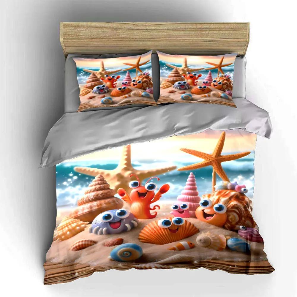 "Beach-Themed Cartoon Decor Set" Soft Comfortable Duvet Cover Bedding Set Included 1*Duvet Cover & 2*Pillowcases Gift