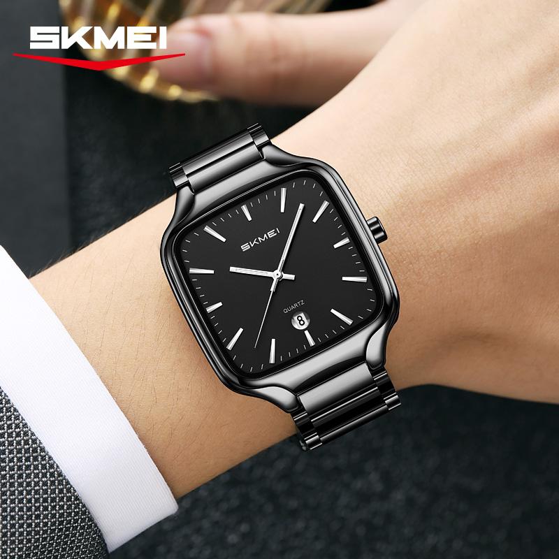SKMEI 9366 Fashion Mens Watch Quartz Stainless Steel Band Luxury High-end Waterproof Date Display Business Casual Clock Relojes