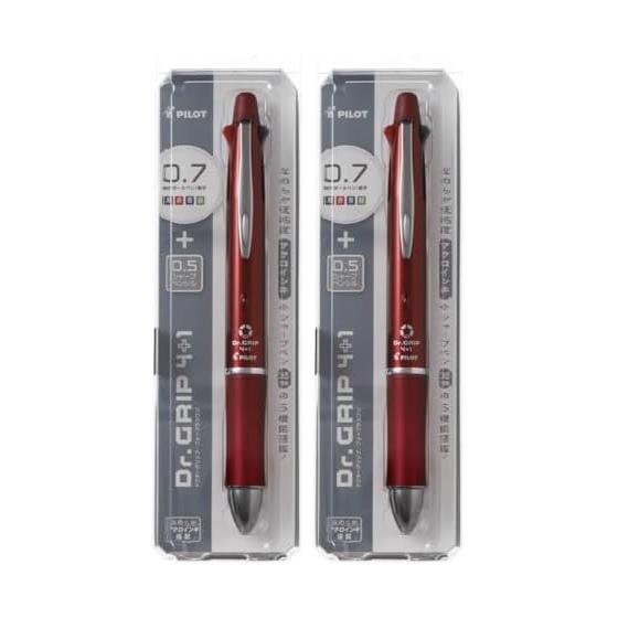 Pilot Dr. Grip 4+1 Multi-Function Pen, 4-Color Ballpoint (0.7mm) + Mechanical Pencil (0.5mm), Bordeaux