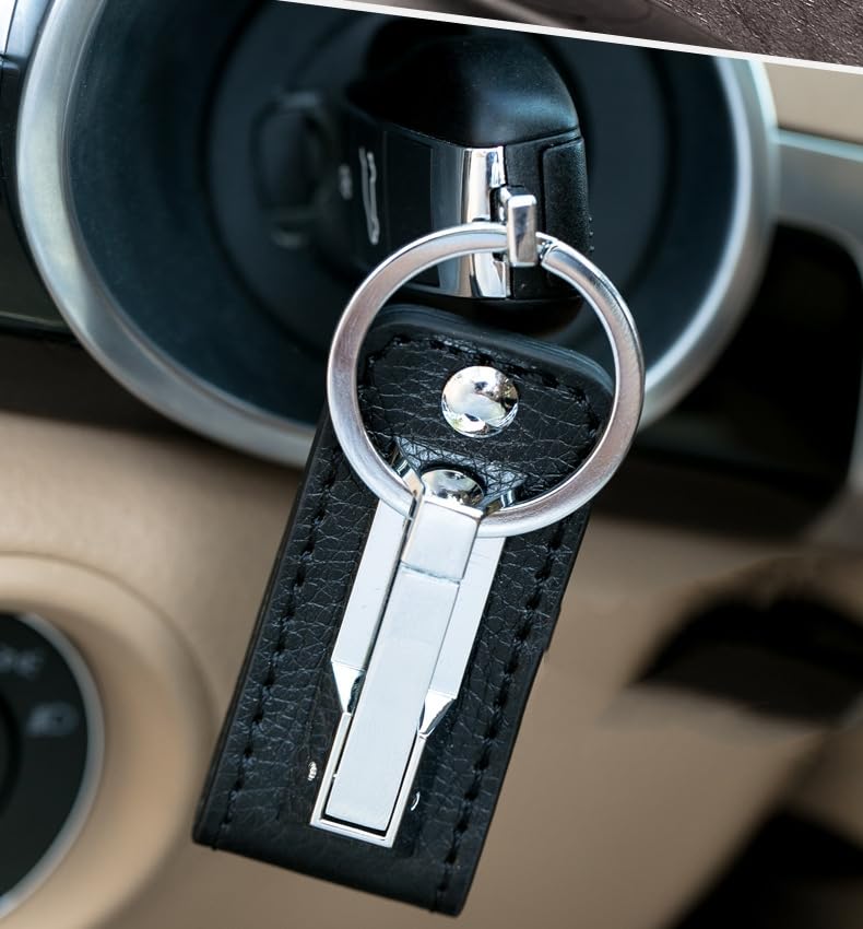 Rockyu Keychain, Men's, Key Ring, Belt Loop, Stylish, Leather-like, Zinc Alloy, Car Key Ring, Smart Key Compatible, Gift, Black