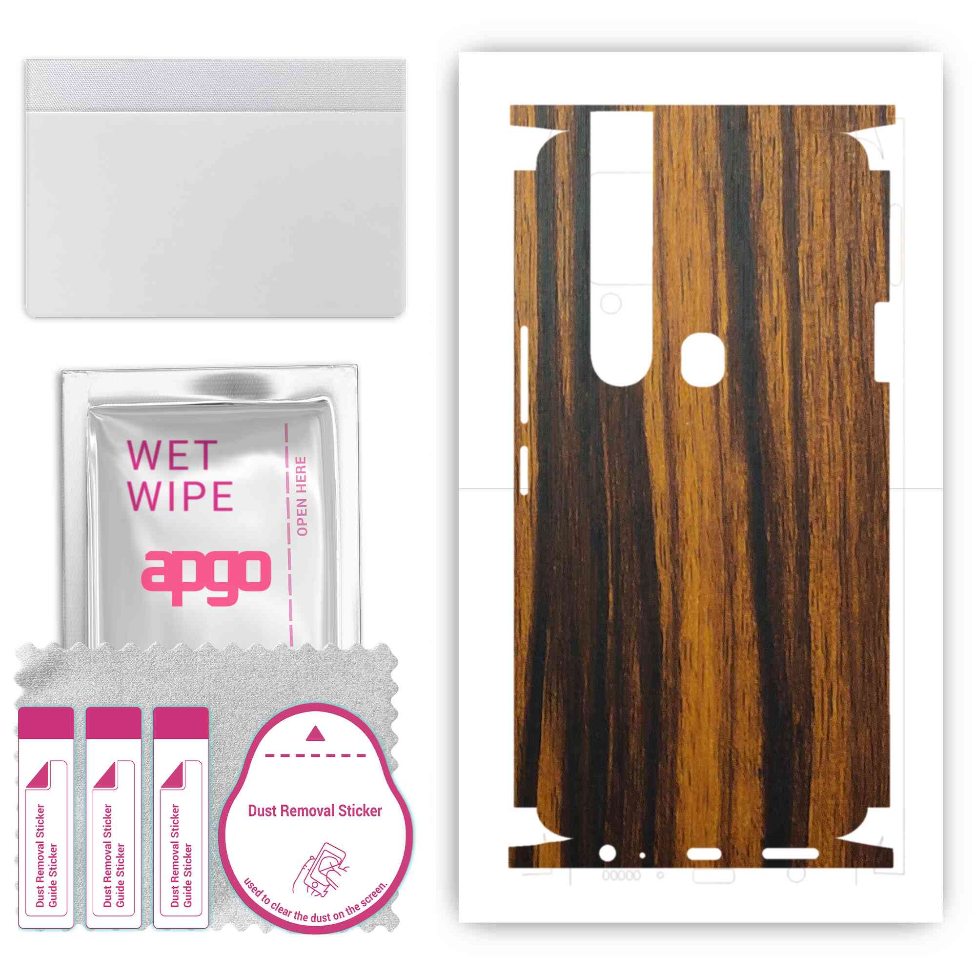 

Apgo Protective Skin Sticker for the back+sides compatible with Tecno Camon 15 Pro, Full Wrap Film, Foil, Vinyl - Pattern Tigerwood