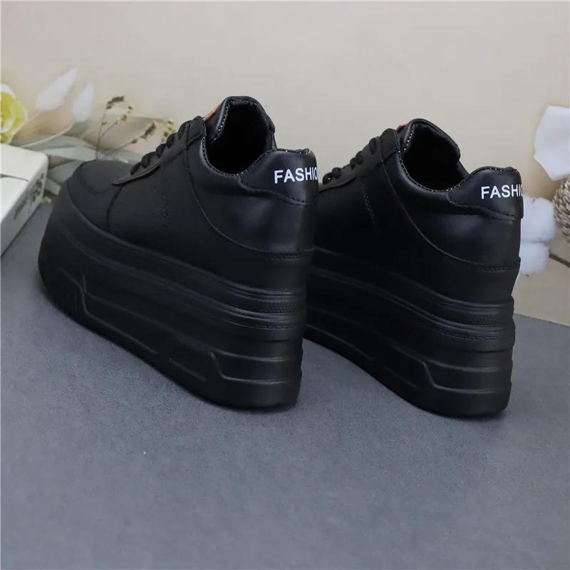 Fashion 12CM Platform Wedge Sneakers Microfiber Leather Comfy Breathable Skate Board Vulcanized Chunky Hidden Heel Block Shoes