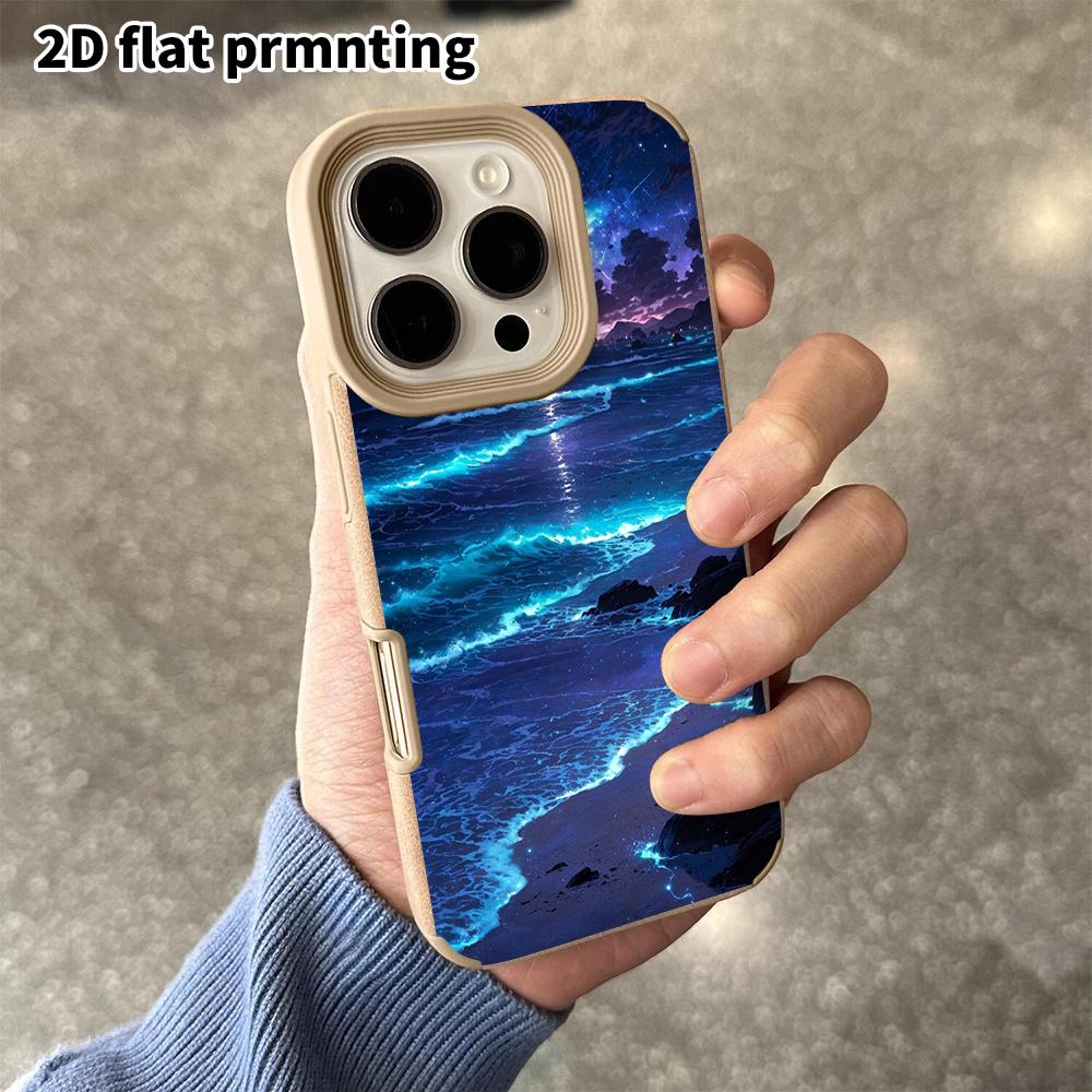 Phone Case: 2D flat lambskin suitable for iPhone 18 17 16 15 14 13 Pro protective case, glowing beach, Christmas and Halloween gifts
