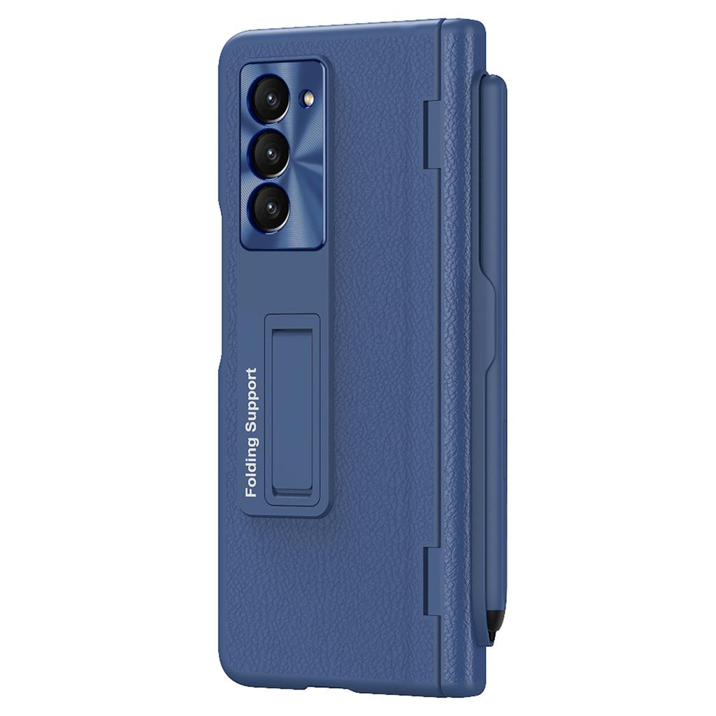 Für Samsung Galaxy Z Fold6 5G Ständerhülle Leder+PC Handyhülle mit Stift und gehärteter Glasfolie