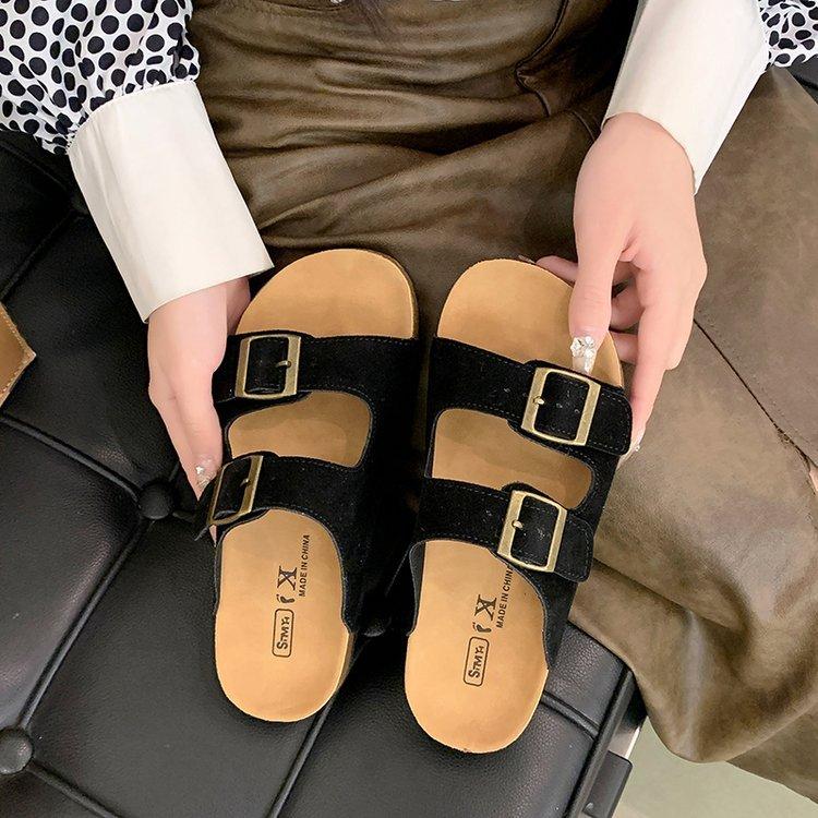 

Су Иньинь тот же стиль~ ретро пробковая подошва толстая подошва пряжка с шлепанцами Boken женские 2025 новые повседневные крутые шлепанцы лето 35