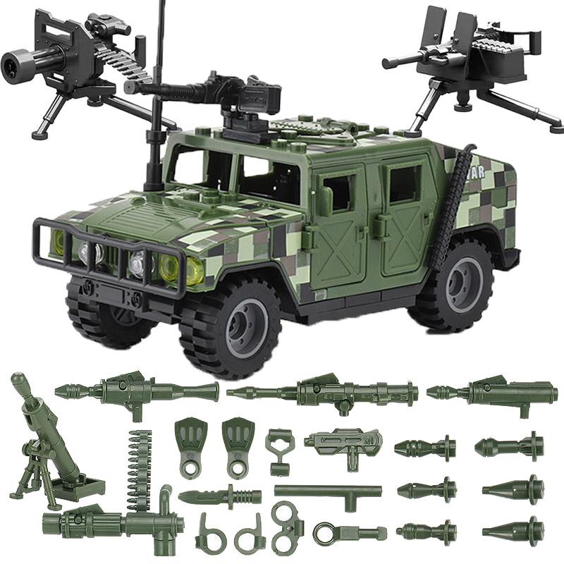 WWII Military Jeeped Car Vehicles Building Block Soldier Army Figure Weapons Heavy Machine Gun Gatling NSV Accessories Toys  Playsets K037