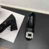 Women's Rhinestone Buckle Chunky Heel Patent Leather Shoes - 2025 Early Spring Collection