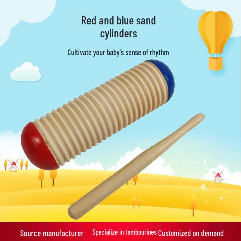 

Children s Wooden Guiro with Red and Blue Sand Cylinders & Threaded Scraper