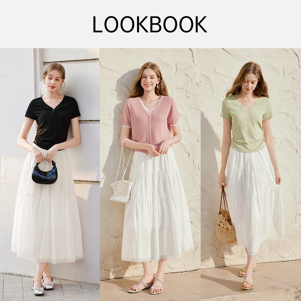 Lace patchwork high waisted A-line skirt