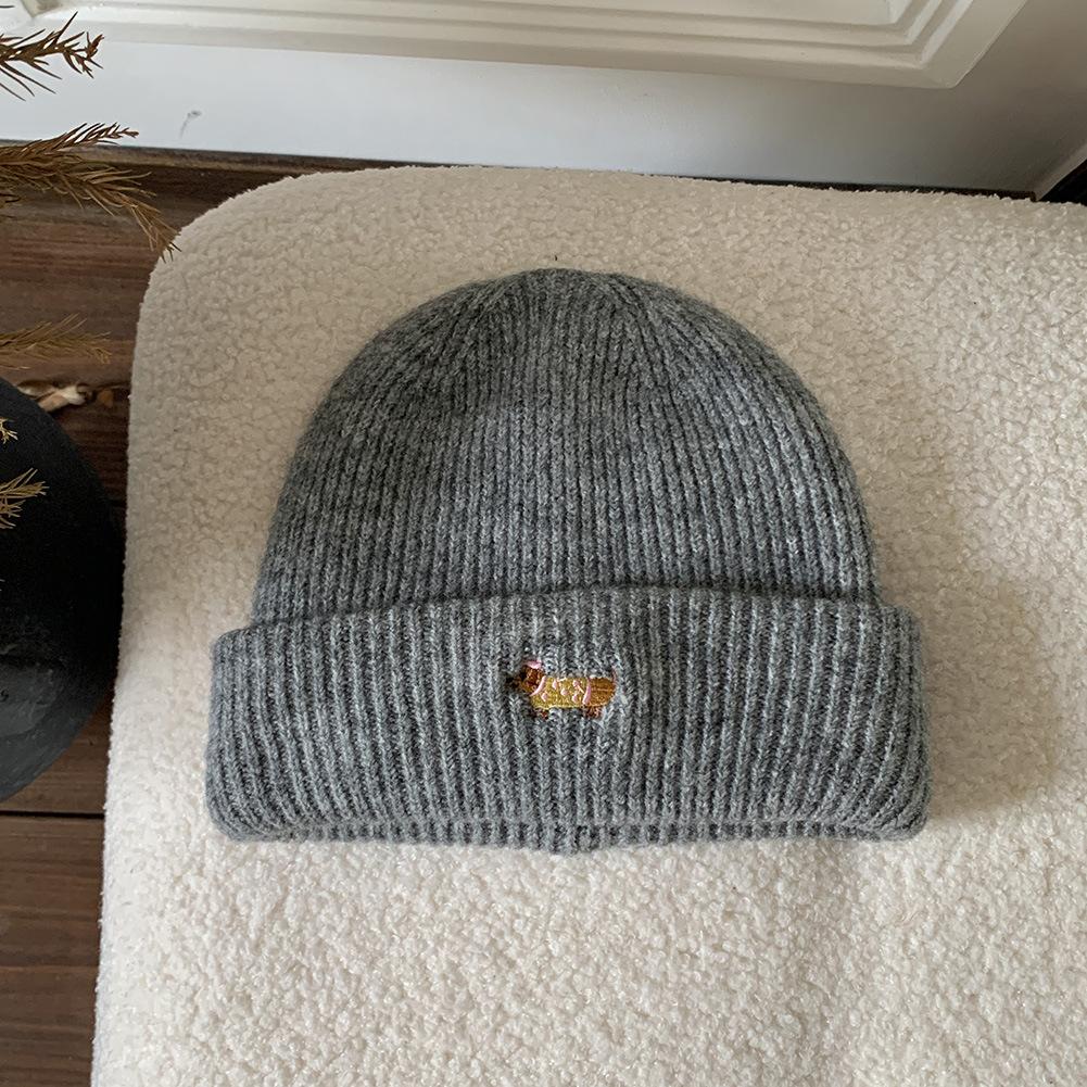 Women'S Dog Embroidered Knitted Beanie Thickened Winter Warm Hat Cold-Proof Fuzzy Lined Beanie For Women New