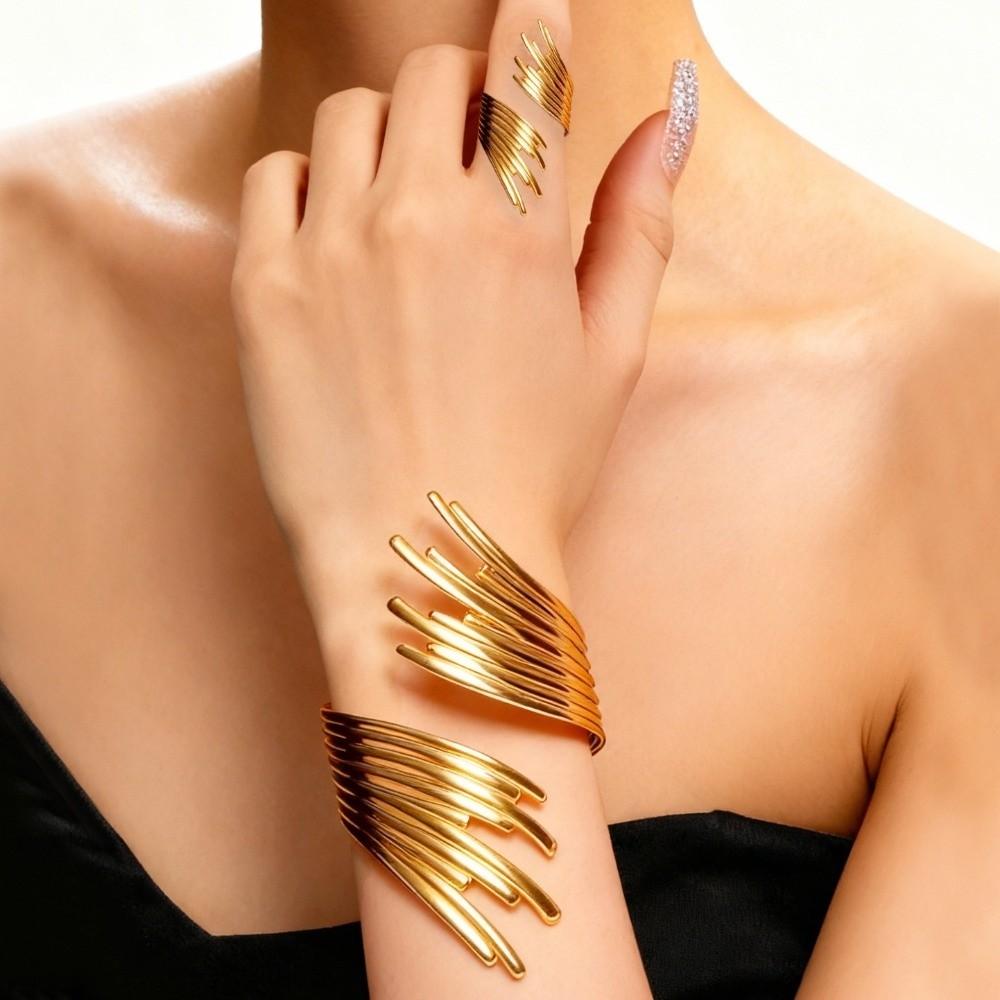Jewelry Metal Open Bangles Geometric Upper Arm Cuff Luxury Bangles Ring Set  Party Jewelry