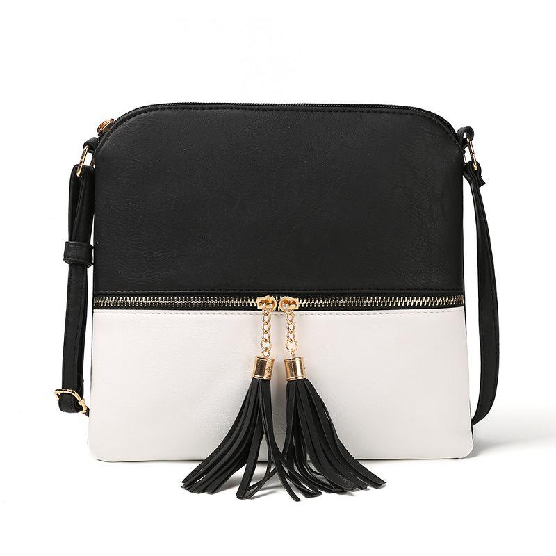 Women's Crossbody Shoulder Bag with Double Tassels and Front Pocket Zipper - In Stock and Trending